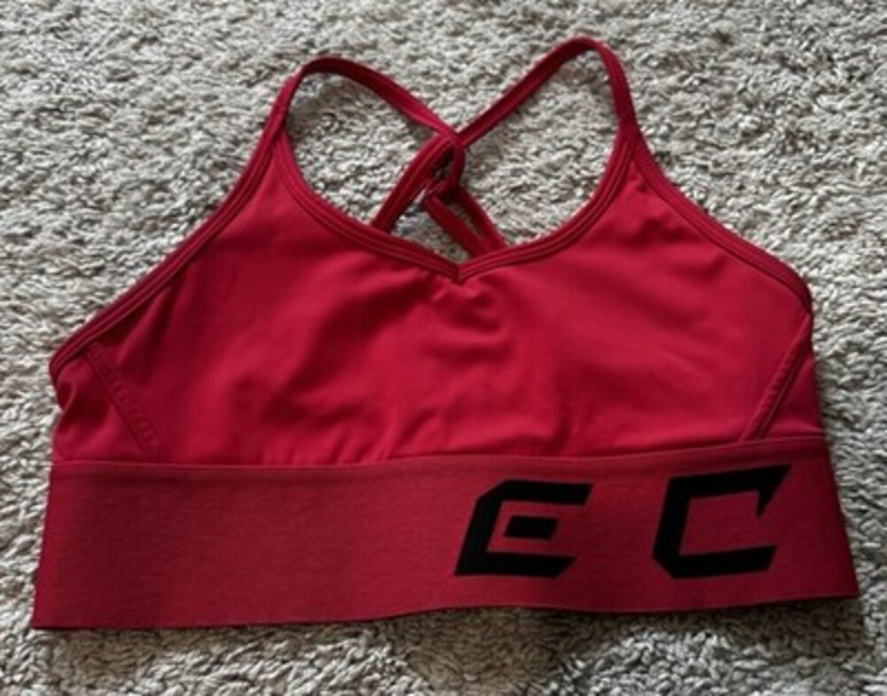 ECHT Red Sports Bra S Wireless Crossback Pullover Solid Logo Accent Nylon